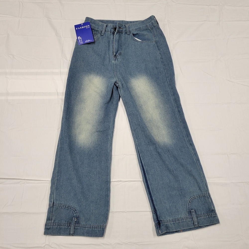 New Style Fashion upside down wide leg blue jeans size M (waist 28) nwt